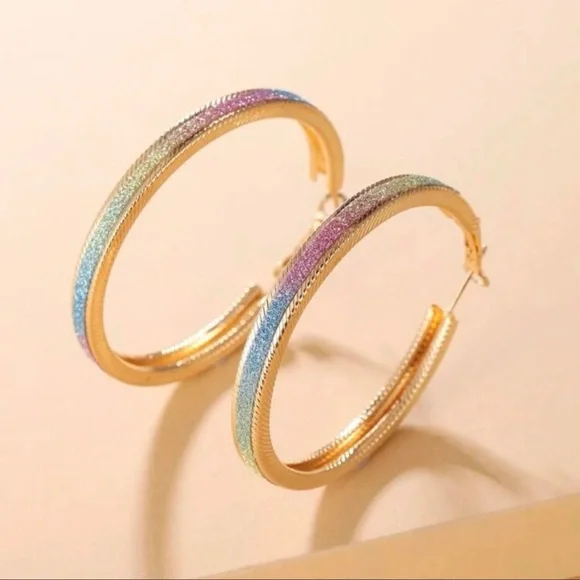 Gold Glitter Ombre Hoop Earrings - Picture 2 of 5